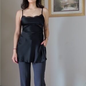 Sleek Black Satin Chemise